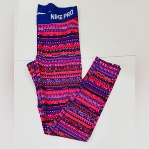 Nike Pro Dri-Fit Size‎ L Purple Red Geometric Gym Yoga Ankle Length Leggings